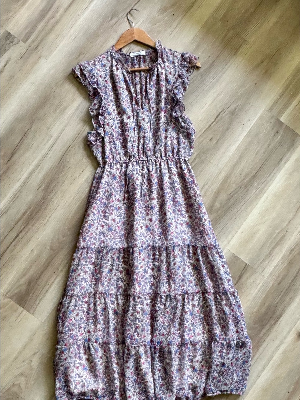 BB Dakota Steve Madden Floral Tiered Midi Dress Cottagecore Flutter Sleeve S